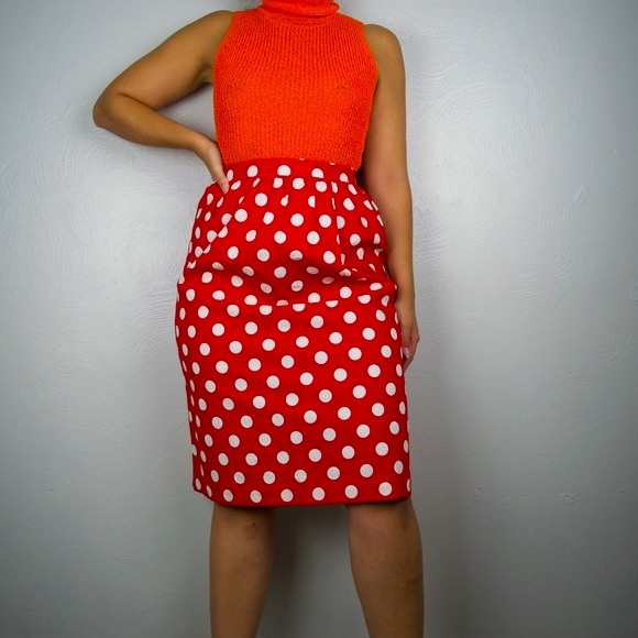 VINTAGE Red Polka Dot Single Stitch A-Line Skirt - Picture 8 of 8